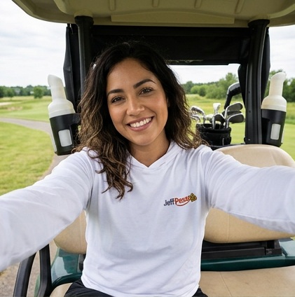 Jeff Pesos | Hooded Long Sleeve Tee Sweater in a golf lifestyle photo 2