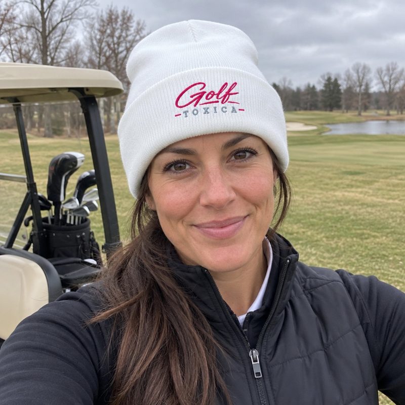 A golfer wearing Golf Toxica Logo - Beanie on the course