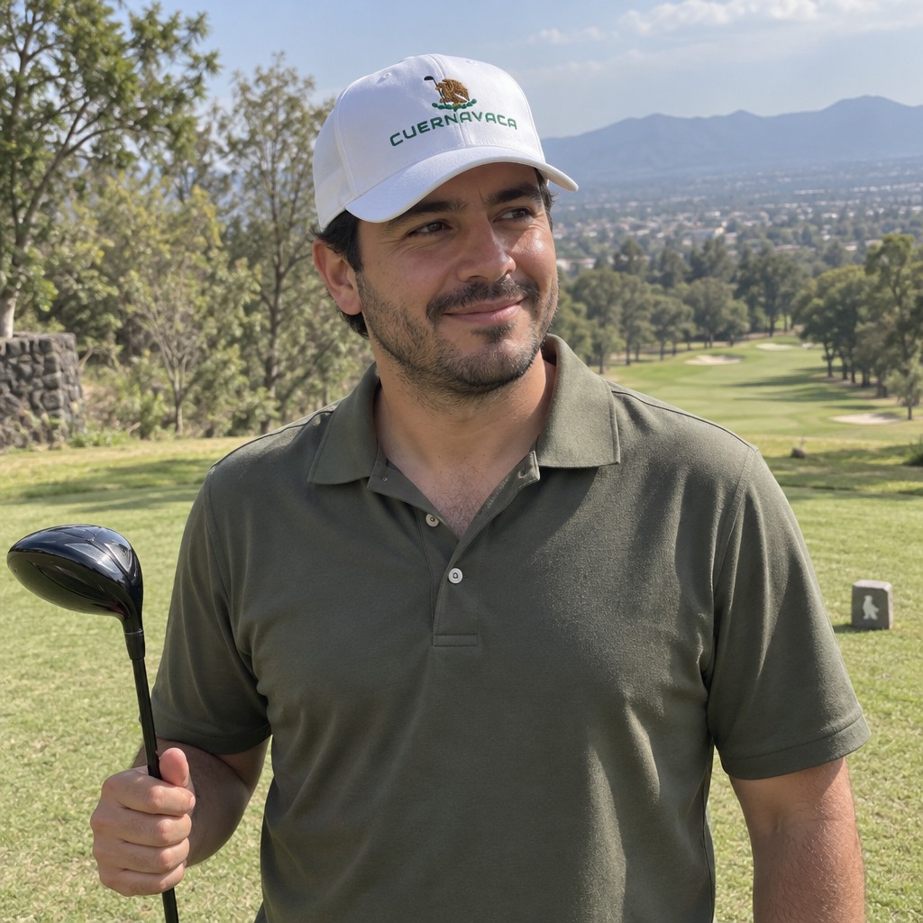 A golfer wearing Cuernavaca on the course
