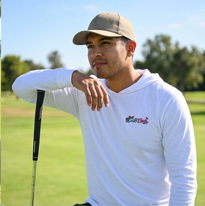 Golf & Chisme | Hooded Long Sleeve Tee Sweater in a golf lifestyle photo 3