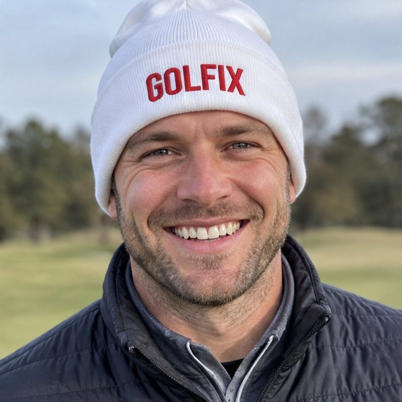 A golfer wearing Golfix - Fun Beanie on the course