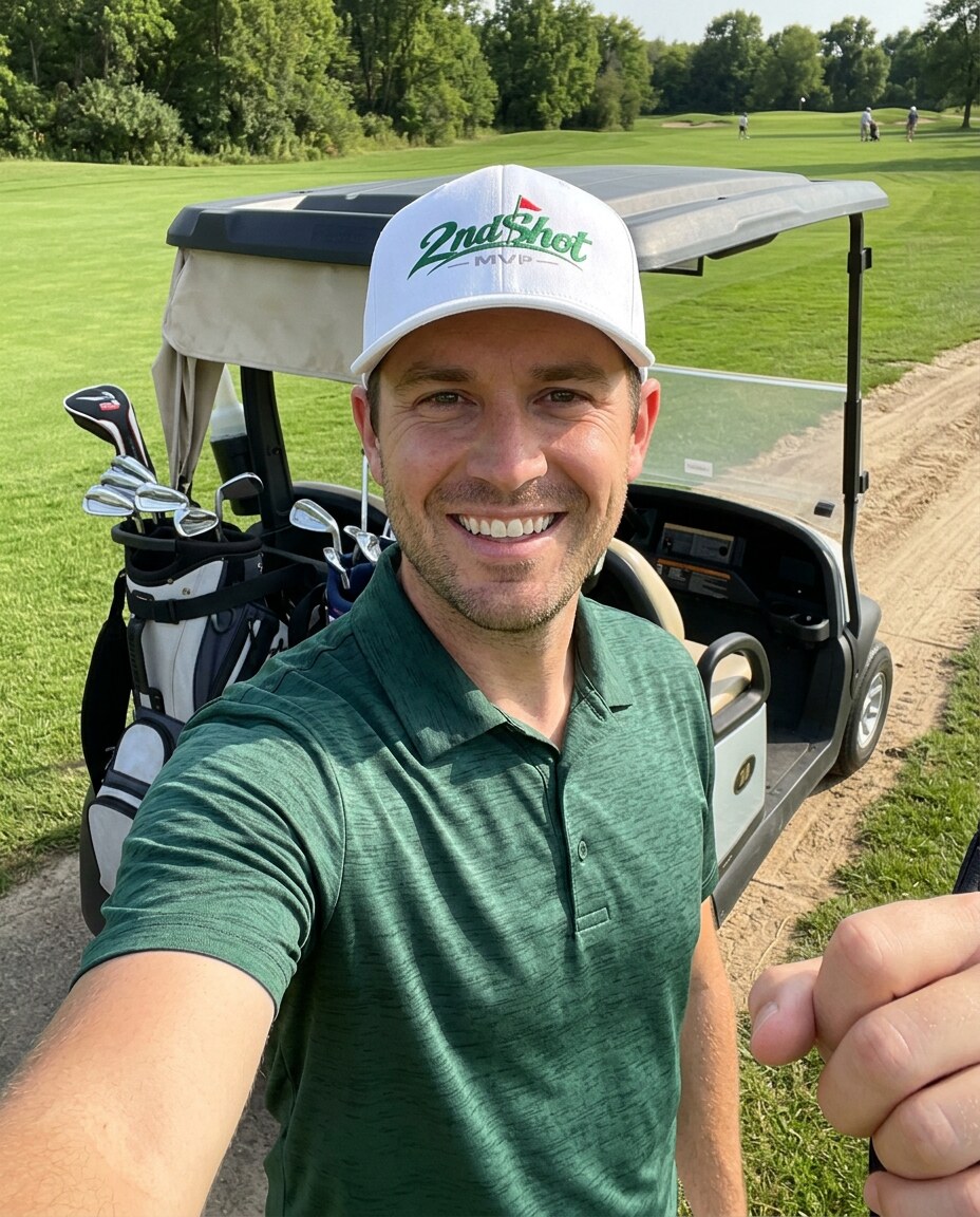 2ndShotMVP Signature Hat in a golf lifestyle photo 2