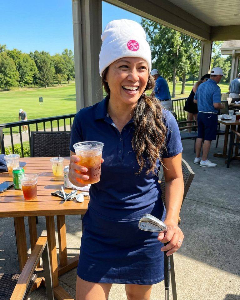 Cart Girl Circle Logo - Beanie in a golf lifestyle photo 2