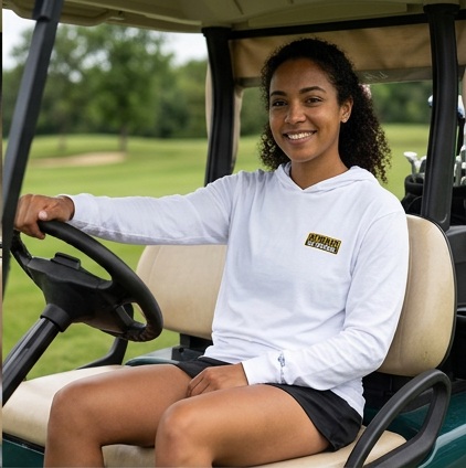 Beware of Swing Sign | Hooded Long Sleeve Tee Sweater in a golf lifestyle photo 3