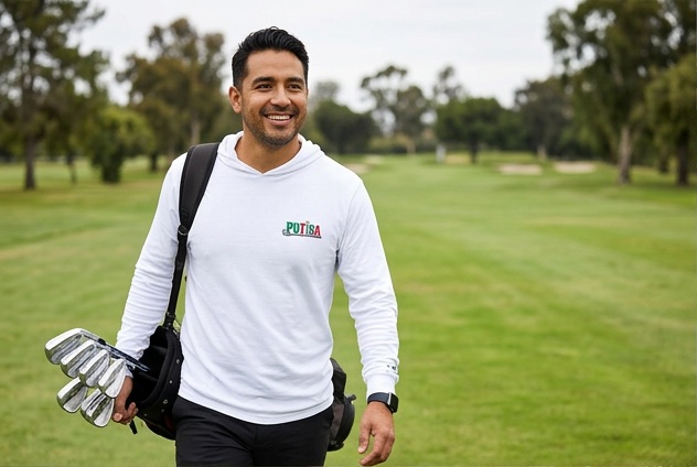 Putisa | Hooded Long Sleeve Tee Sweater in a golf lifestyle photo 1