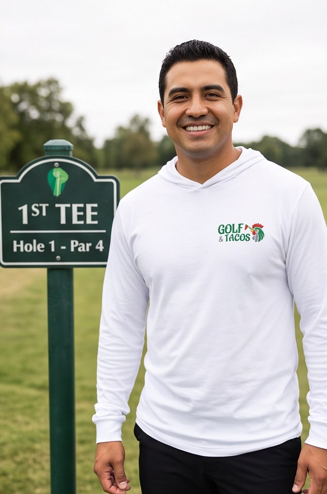 Golf & Tacos | Hooded Long Sleeve Tee Sweater in a golf lifestyle photo 5