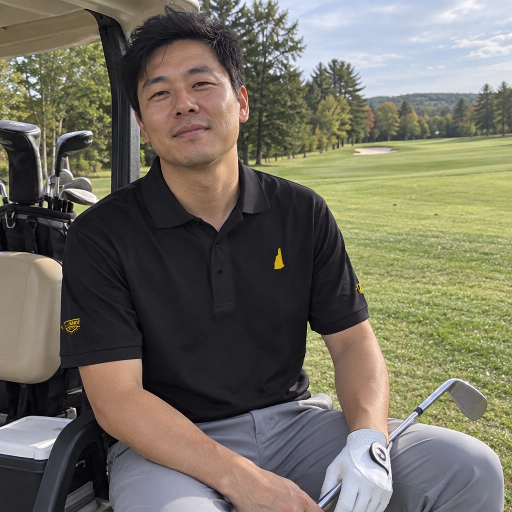 A golfer wearing New Hampshire - MVP Polo on the course