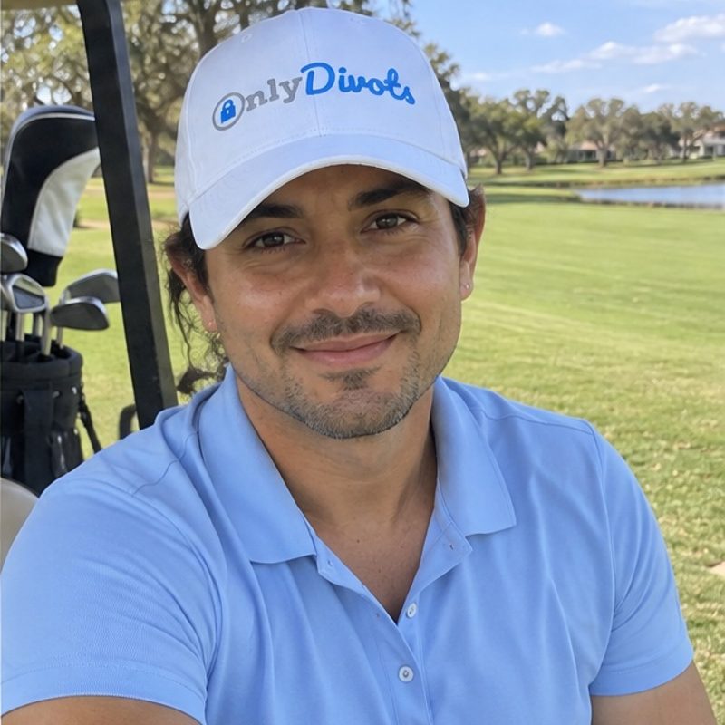 A golfer wearing Only Divots on the course