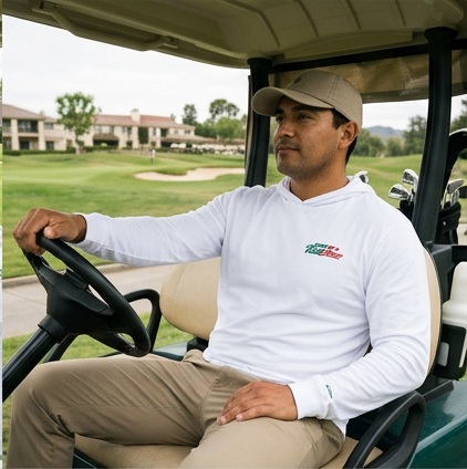 Don't Be a Kool Arrow | Hooded Long Sleeve Tee Sweater in a golf lifestyle photo 3
