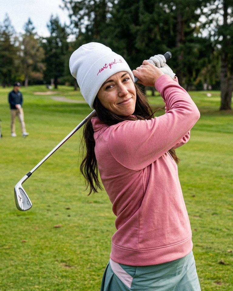 Cart Girl Long Cursive Logo - Beanie in a golf lifestyle photo 2