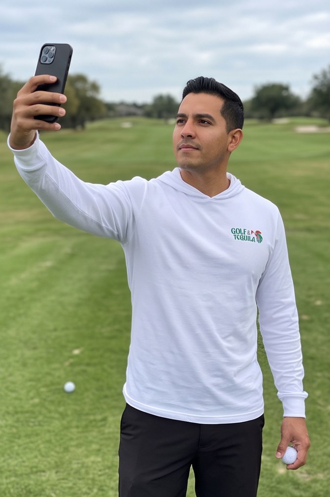 Golf & Tequila | Hooded Long Sleeve Tee Sweater in a golf lifestyle photo 3