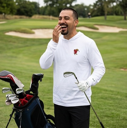 Mexican Eagle Iron Shot | Hooded Long Sleeve Tee Sweater in a golf lifestyle photo 5