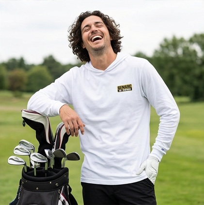 Beware of Swing Sign | Hooded Long Sleeve Tee Sweater in a golf lifestyle photo 5