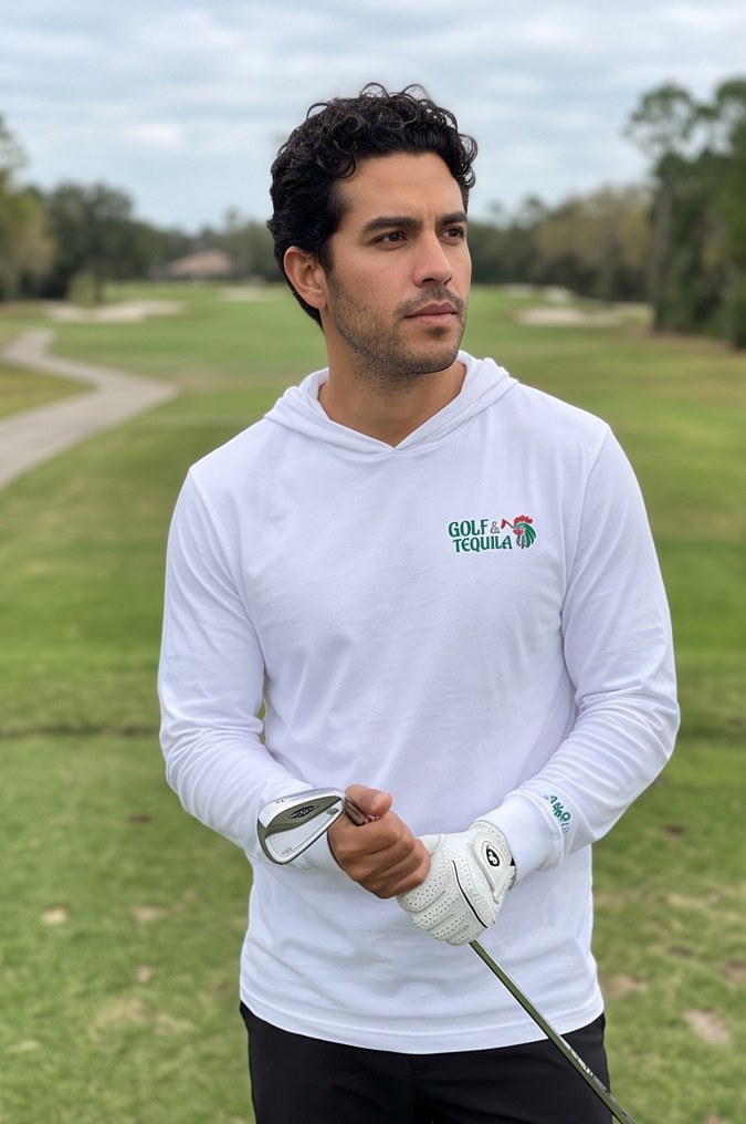 Golf & Tequila | Hooded Long Sleeve Tee Sweater in a golf lifestyle photo 1