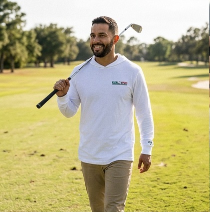 Golfero de Primera - Hooded Long Sleeve Tee Sweater in a golf lifestyle photo 1