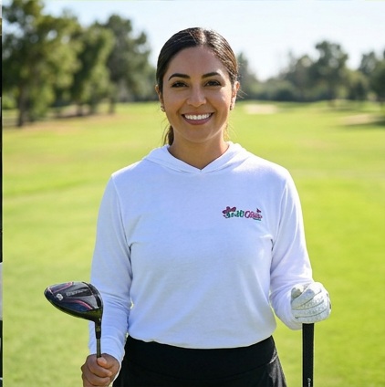 A golfer wearing Golf & Chisme | Hooded Long Sleeve Tee Sweater on the course