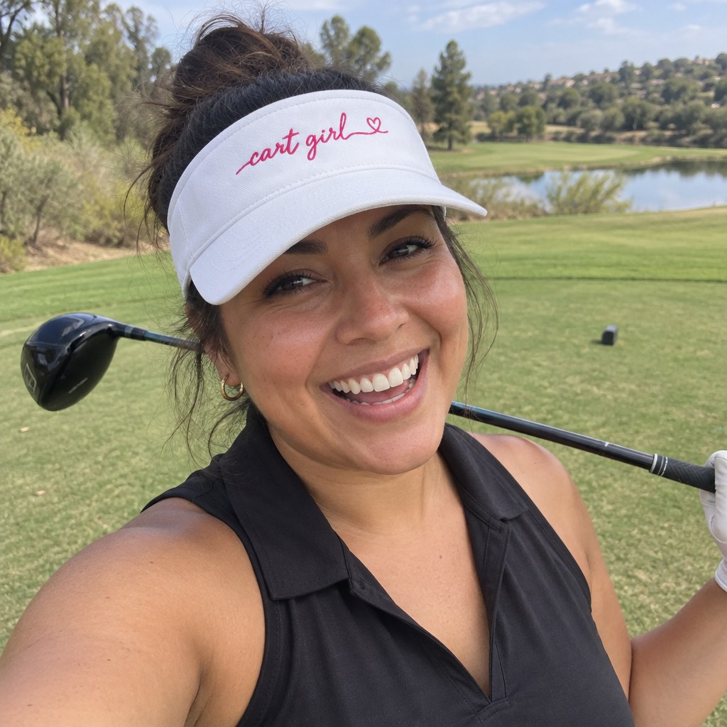 A golfer wearing Cart Girl Cursive Logo - Visor on the course