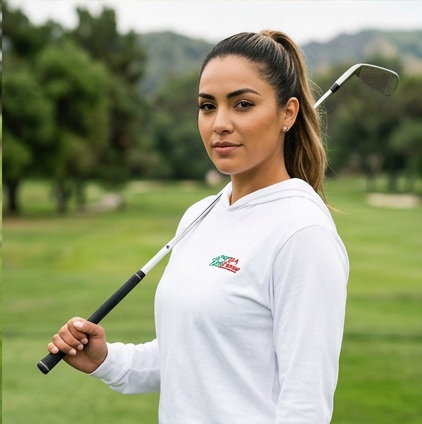 A golfer wearing Don't Be a Kool Arrow | Hooded Long Sleeve Tee Sweater on the course
