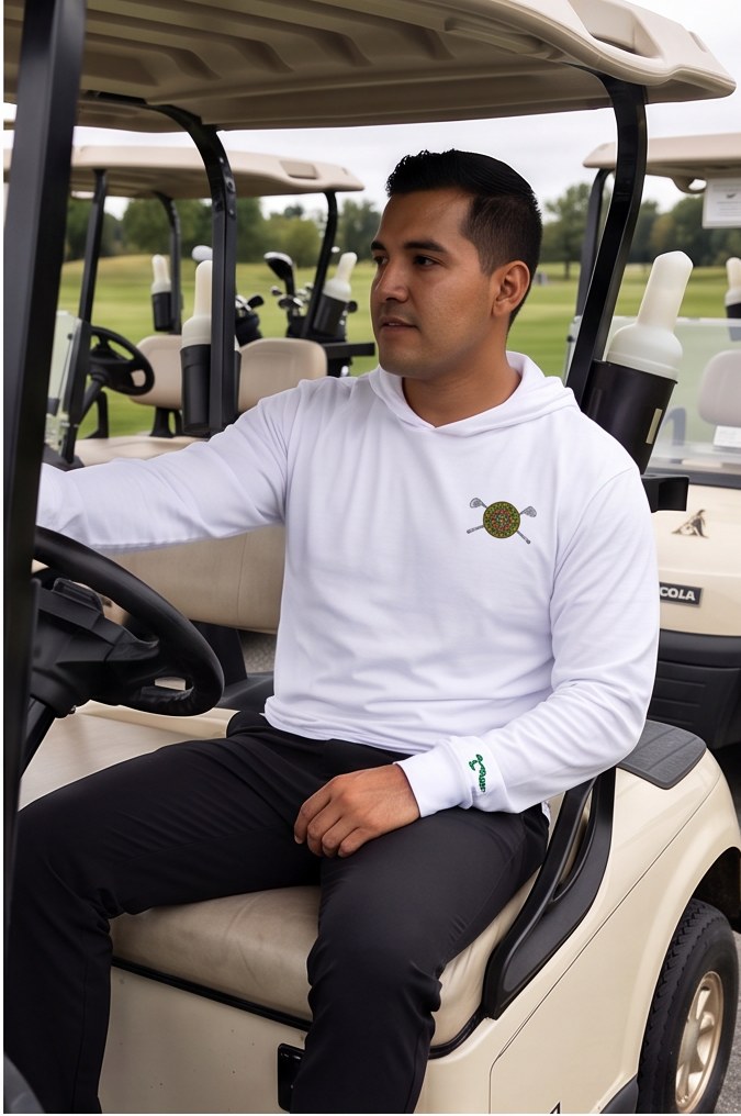 Azteca Golf | Hooded Long Sleeve Tee Sweater in a golf lifestyle photo 3
