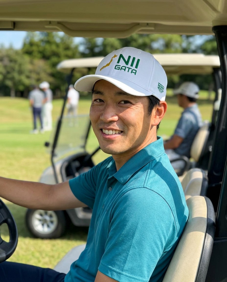 A golfer wearing Niigata Golf on the course