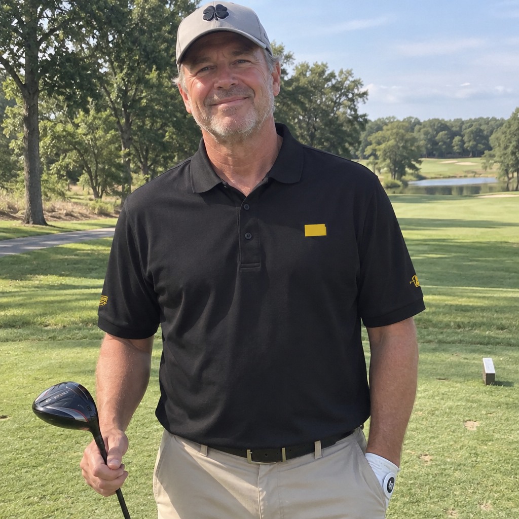 A golfer wearing Kansas - MVP Polo on the course