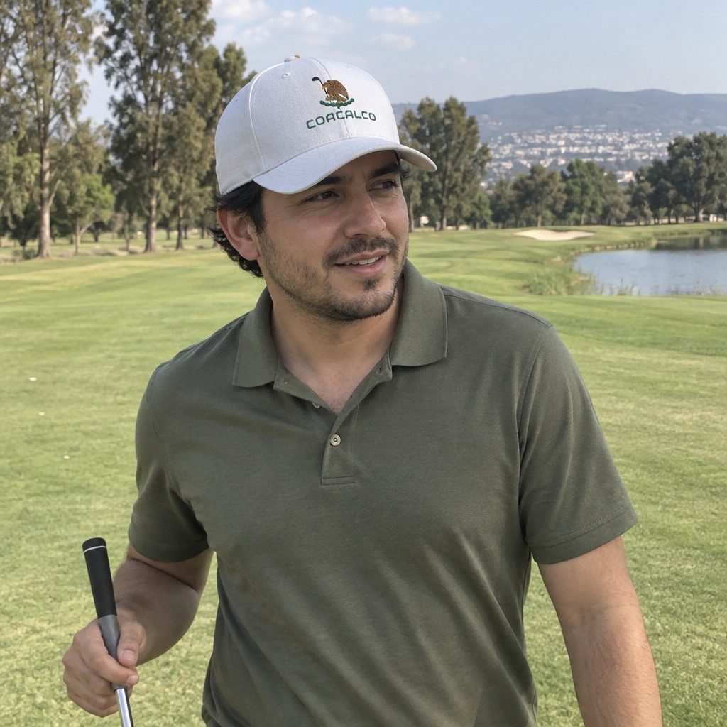 A golfer wearing Coacalco on the course