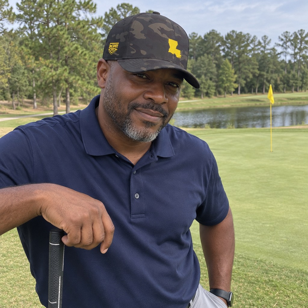 A golfer wearing Louisiana - MVP on the course