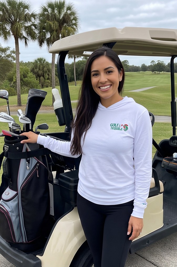 Golf & Tequila | Hooded Long Sleeve Tee Sweater in a golf lifestyle photo 2