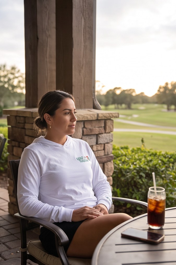 A golfer wearing Golf & Tequila | Hooded Long Sleeve Tee Sweater on the course
