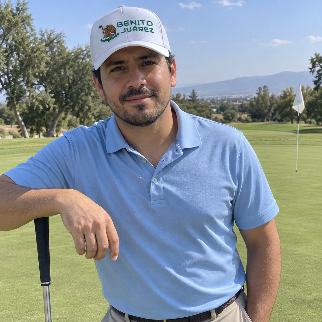 A golfer wearing Benito Juárez Modern on the course