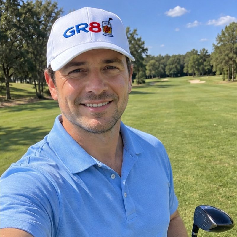A golfer wearing GR8 Shot on the course