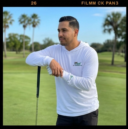 Chingon on the Gren | Hooded Long Sleeve Tee Sweater in a golf lifestyle photo 3