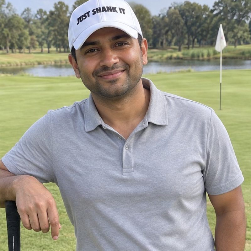 A golfer wearing Just Shank It - Black on the course