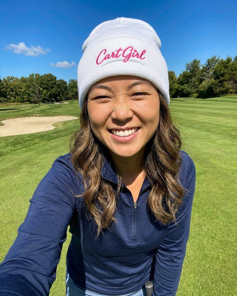 Cart Girl Cursive Logo - Beanie in a golf lifestyle photo 5