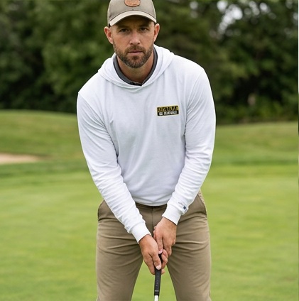 Beware of Swing Sign | Hooded Long Sleeve Tee Sweater in a golf lifestyle photo 4