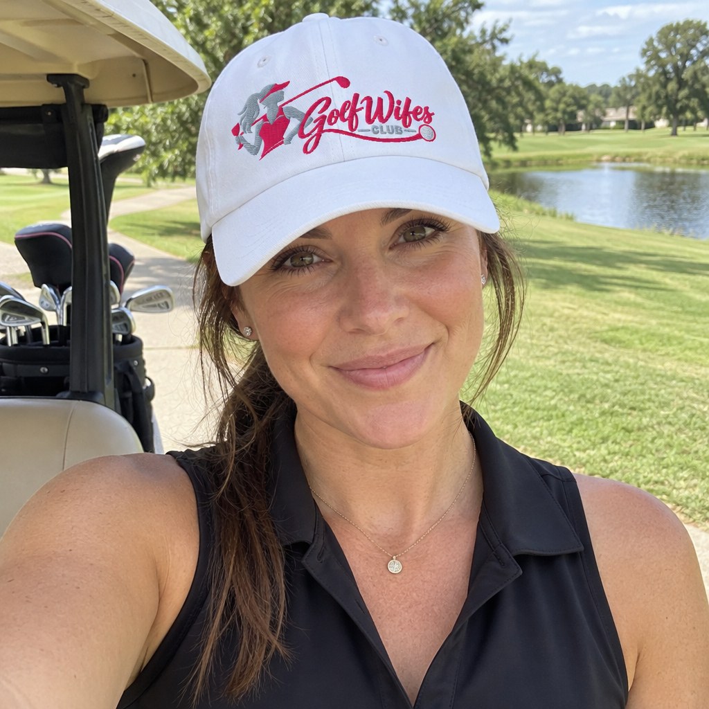 A golfer wearing Golf Wifes Club - Cart Girl on the course