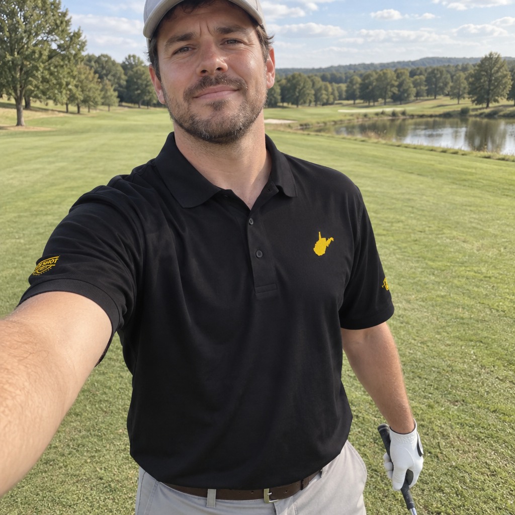 A golfer wearing West Virginia - MVP Polo on the course
