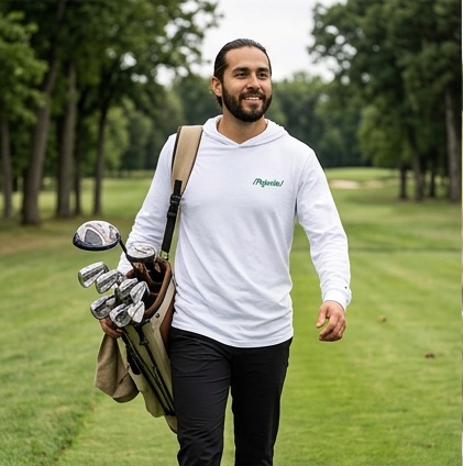 Pajarito | Hooded Long Sleeve Tee Sweater in a golf lifestyle photo 1