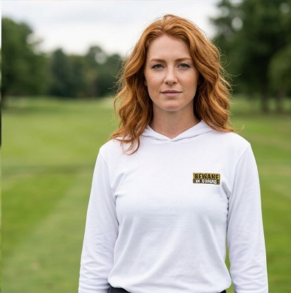 A golfer wearing Beware of Swing Sign | Hooded Long Sleeve Tee Sweater on the course