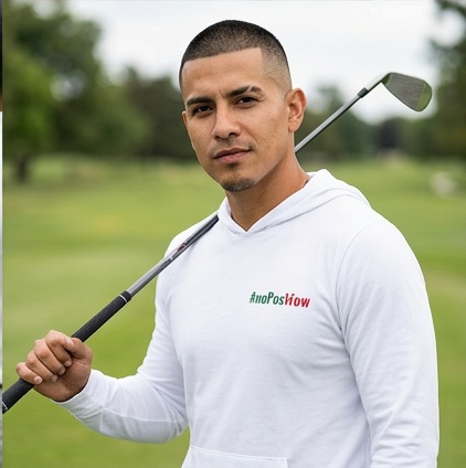 A golfer wearing No Pos Wow | Hooded Long Sleeve Tee Sweater on the course
