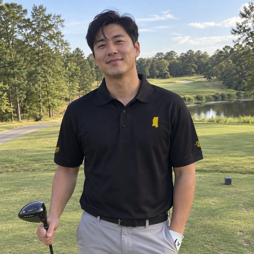 A golfer wearing Mississippi - MVP Polo on the course