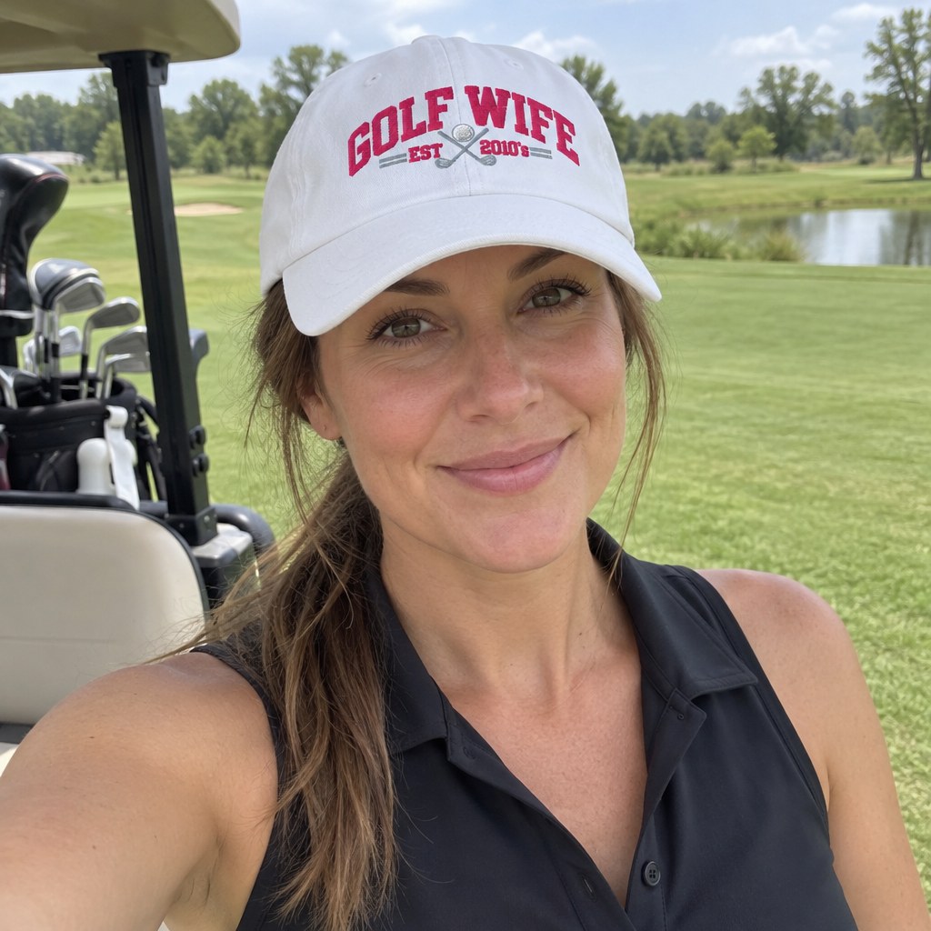 A golfer wearing Golf Wife Est. 2010s on the course