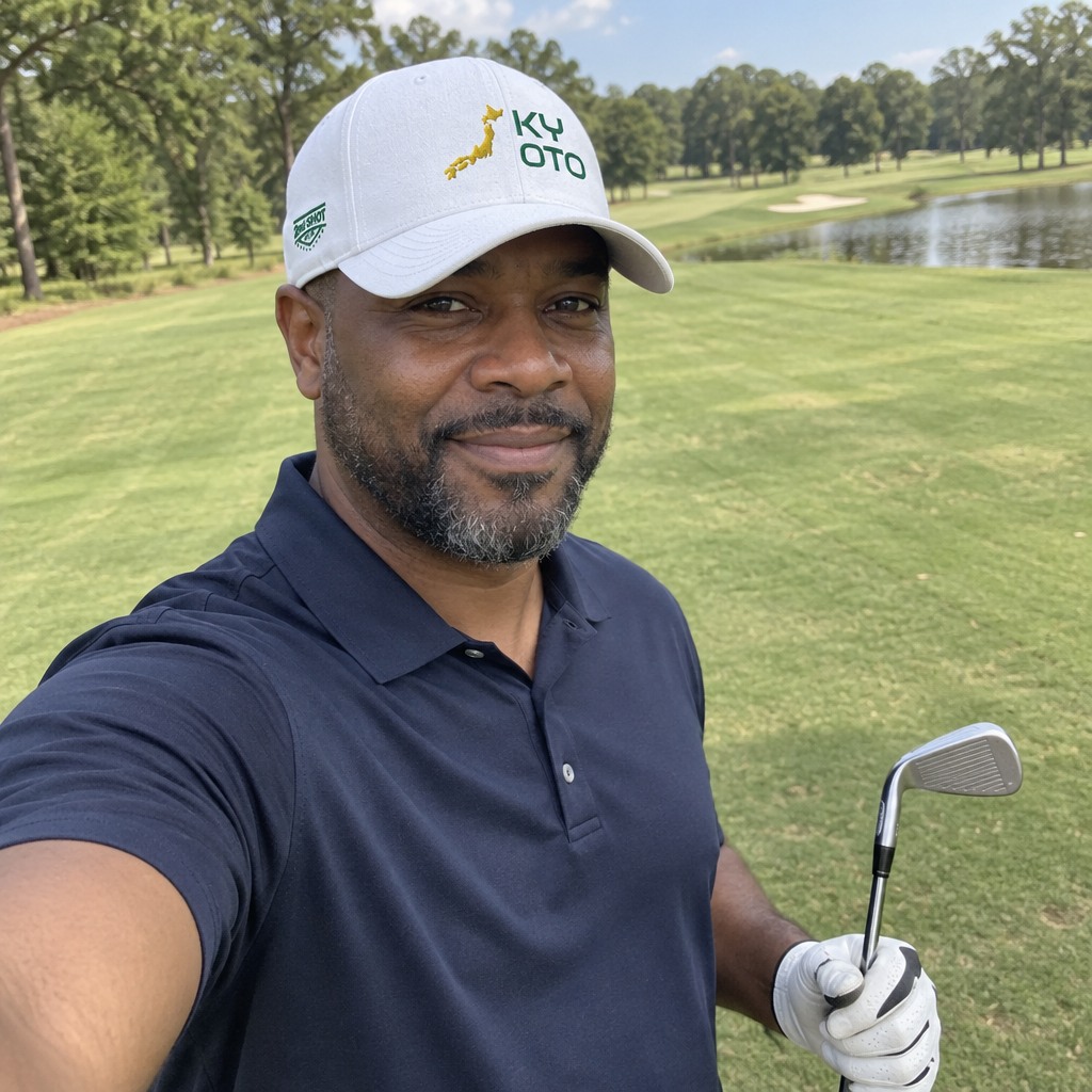 A golfer wearing Kyoto Golf on the course
