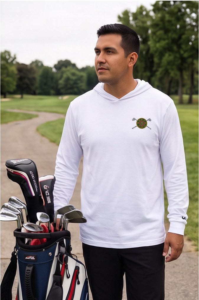 Azteca Golf | Hooded Long Sleeve Tee Sweater in a golf lifestyle photo 5