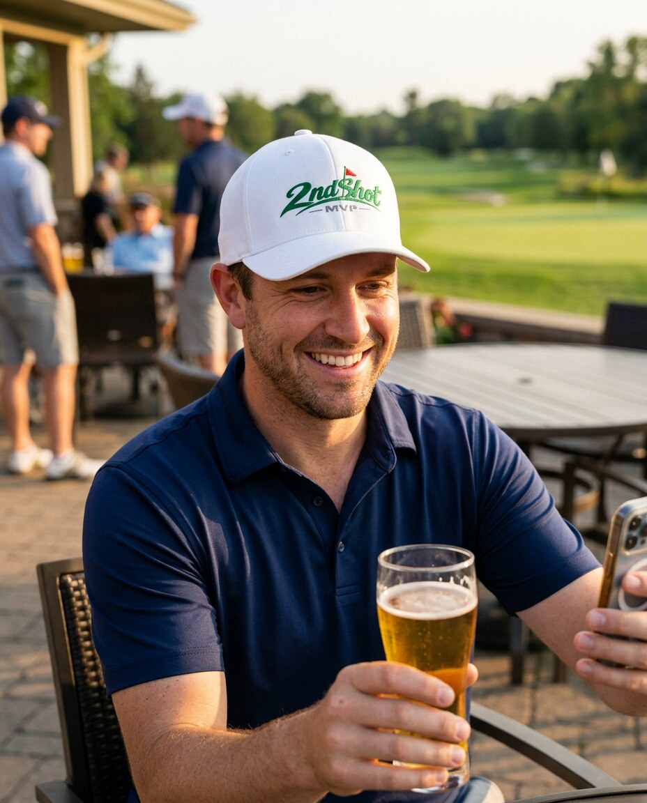 A golfer wearing 2ndShotMVP Signature Hat on the course
