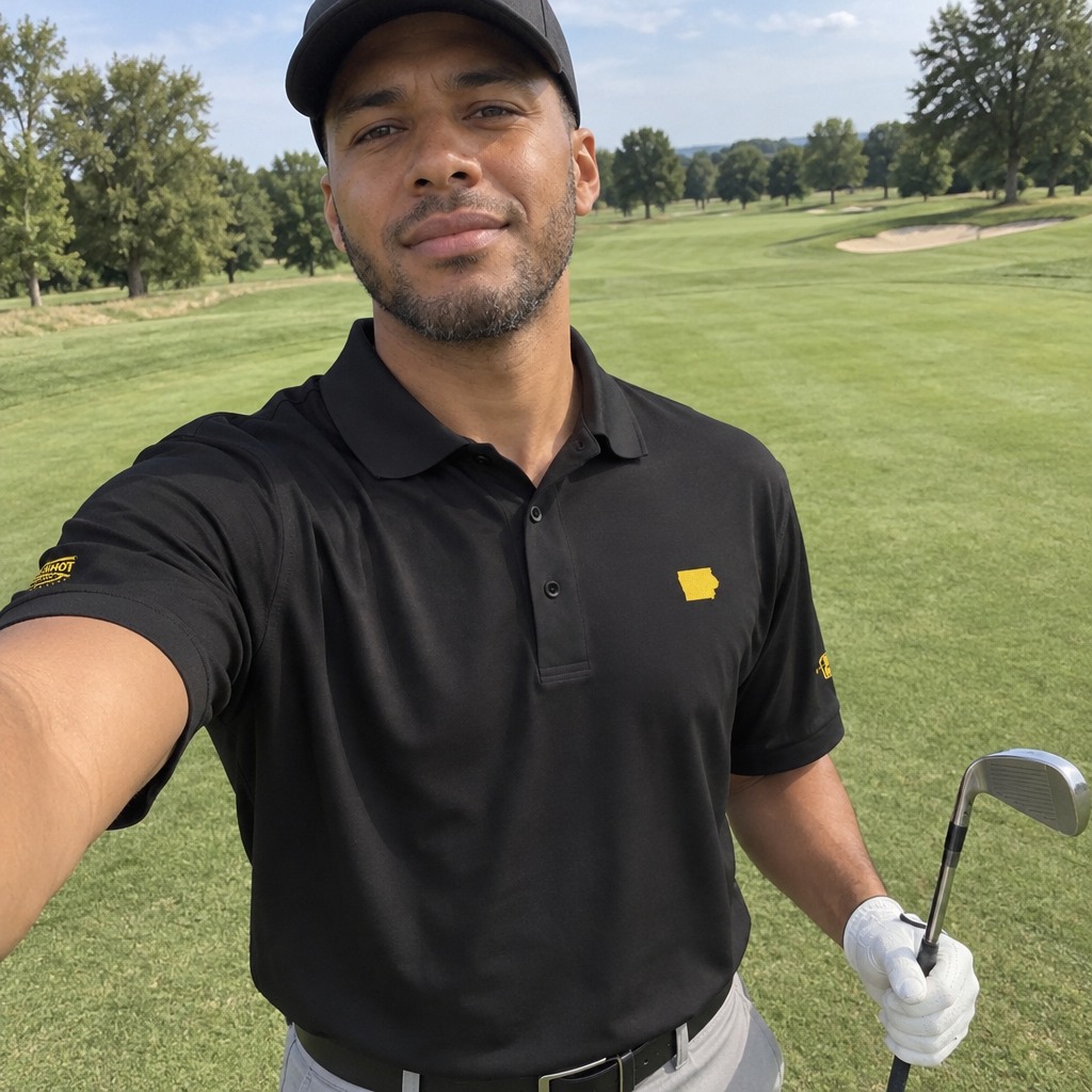 A golfer wearing Iowa - MVP Polo on the course