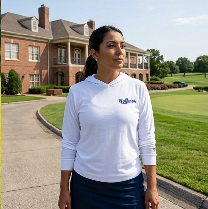 A golfer wearing Golferos | Hooded Long Sleeve Tee Sweater on the course