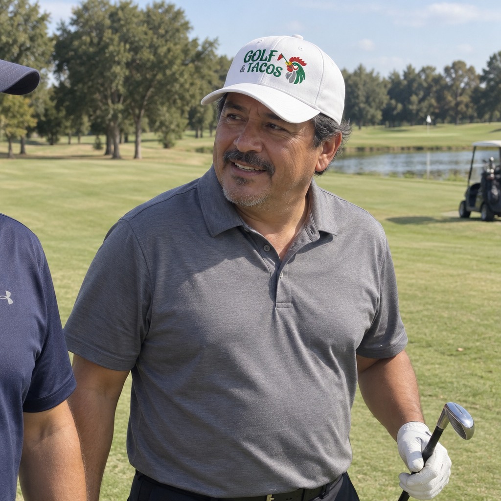 A golfer wearing Golf & Tacos | Velcro on the course