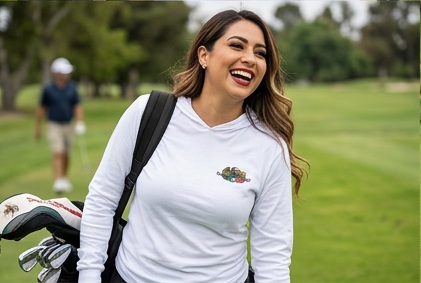 Mexican Eagle DJ Golfer | Hooded Long Sleeve Tee Sweater in a golf lifestyle photo 4