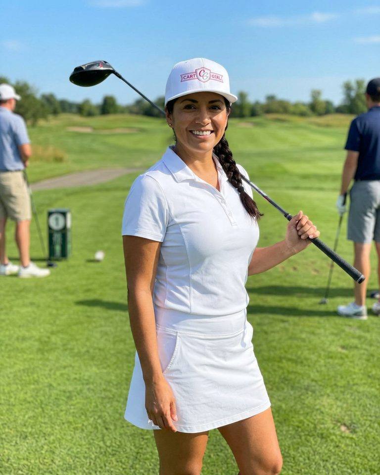Cart Girl Badge Logo - Flat Bill Cap in a golf lifestyle photo 3
